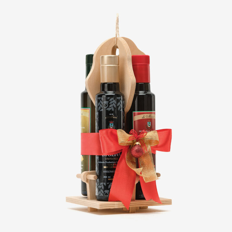 Melange in legno per 4 bottiglie d'olio